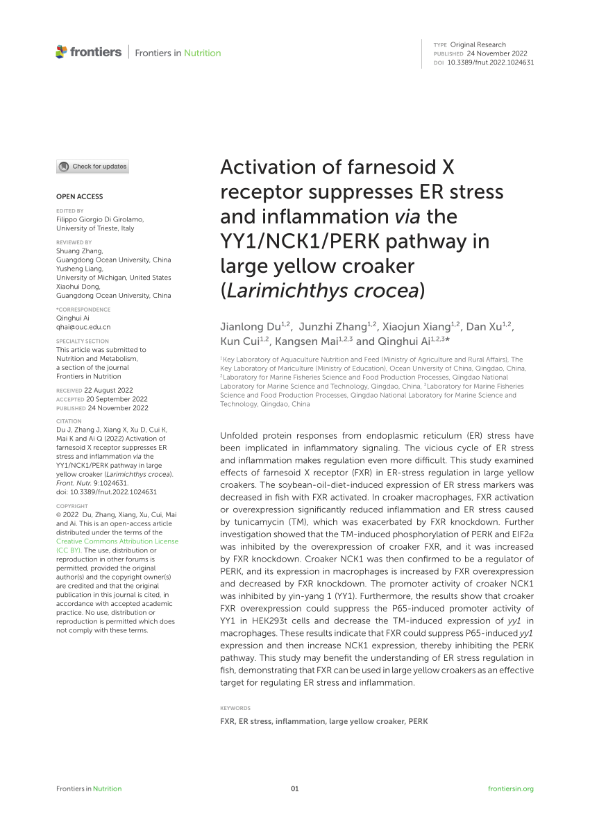 Pdf Activation Of Farnesoid X Receptor Suppresses Er Stress And