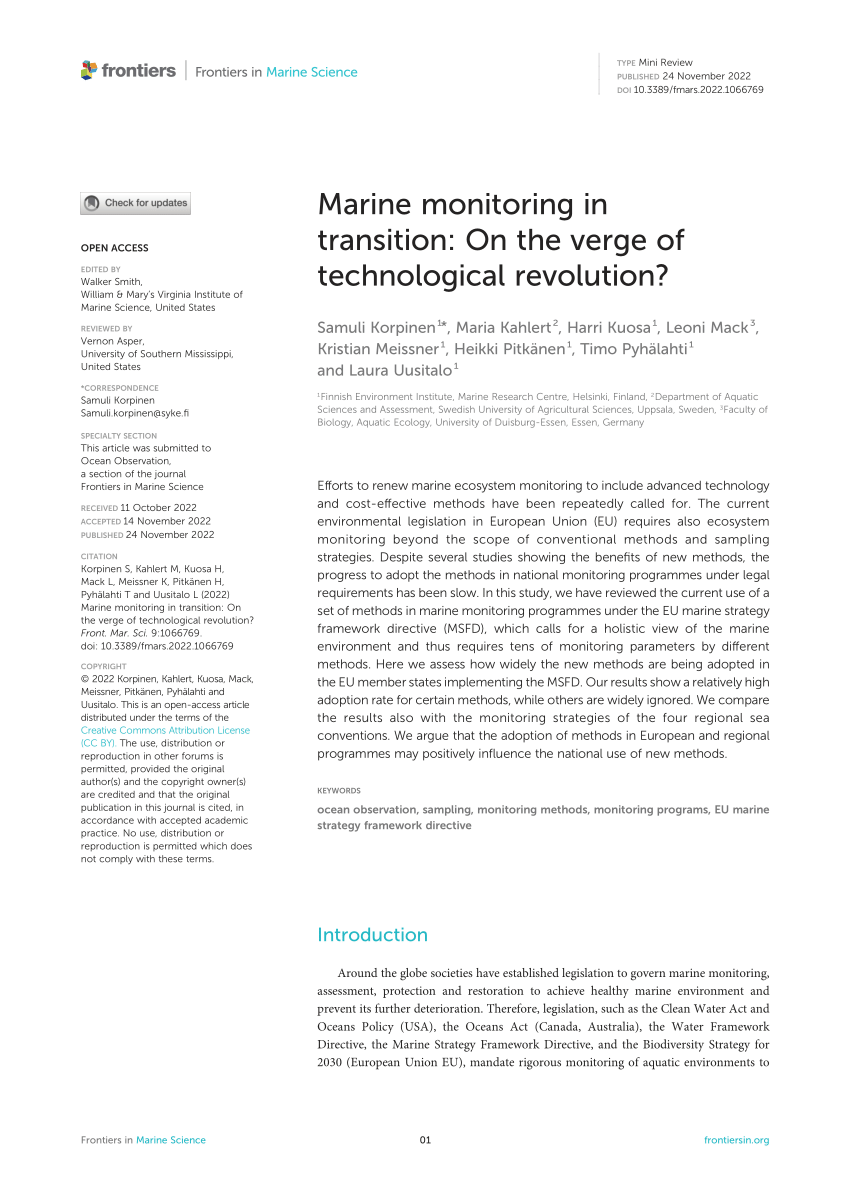 PDF) Marine monitoring in transition: On the verge of technological  revolution?