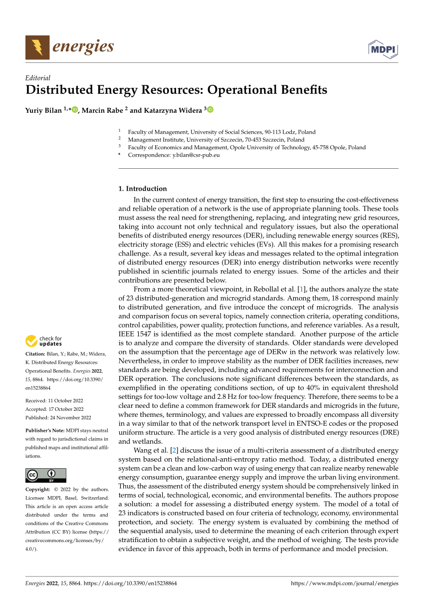 (PDF) Distributed Energy Resources Operational Benefits