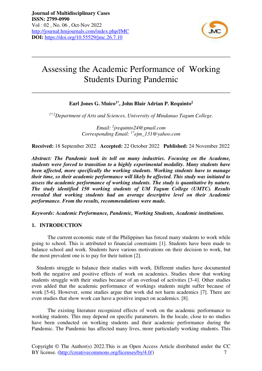 academic performance of working students research paper