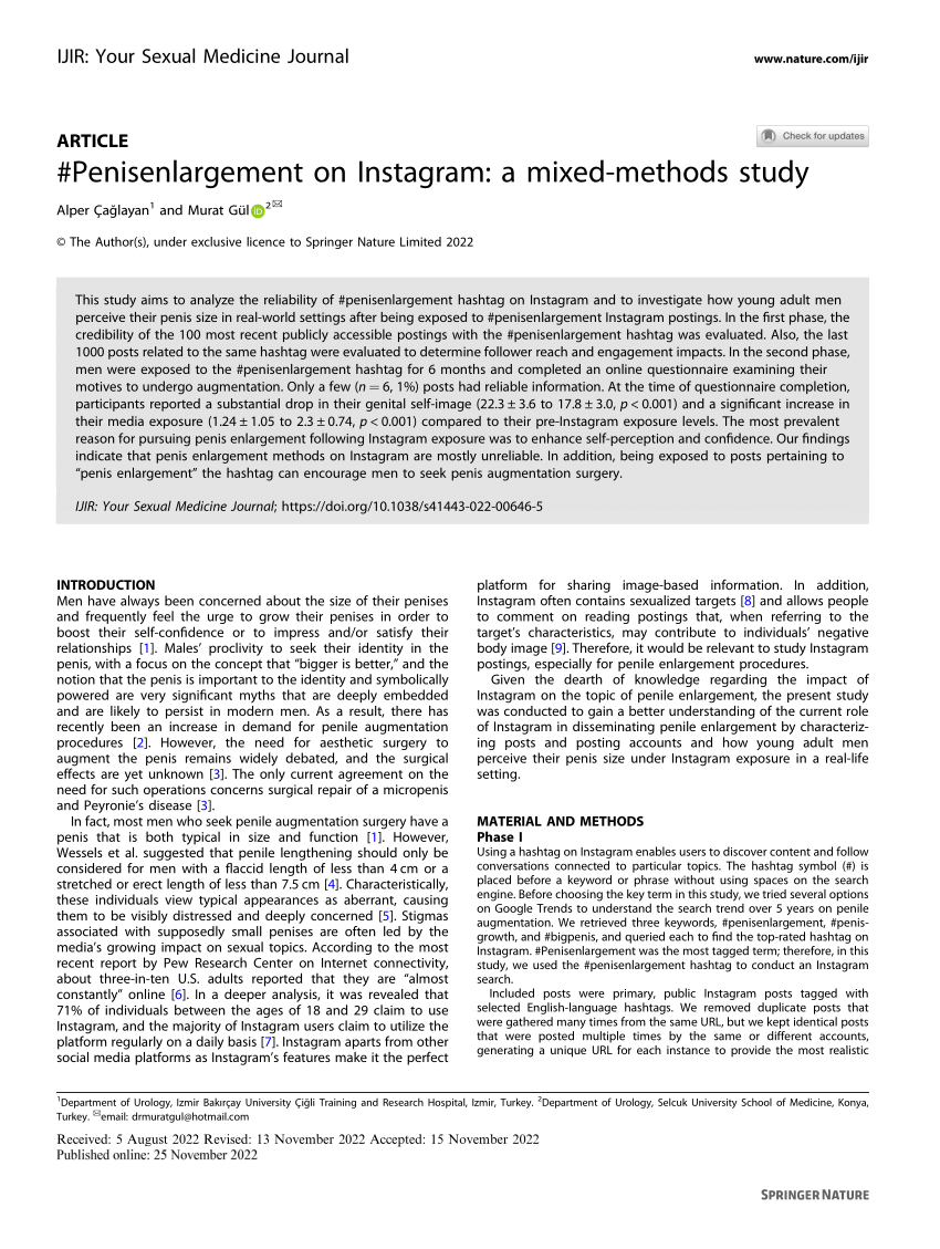 PDF Penisenlargement on Instagram a mixed methods study