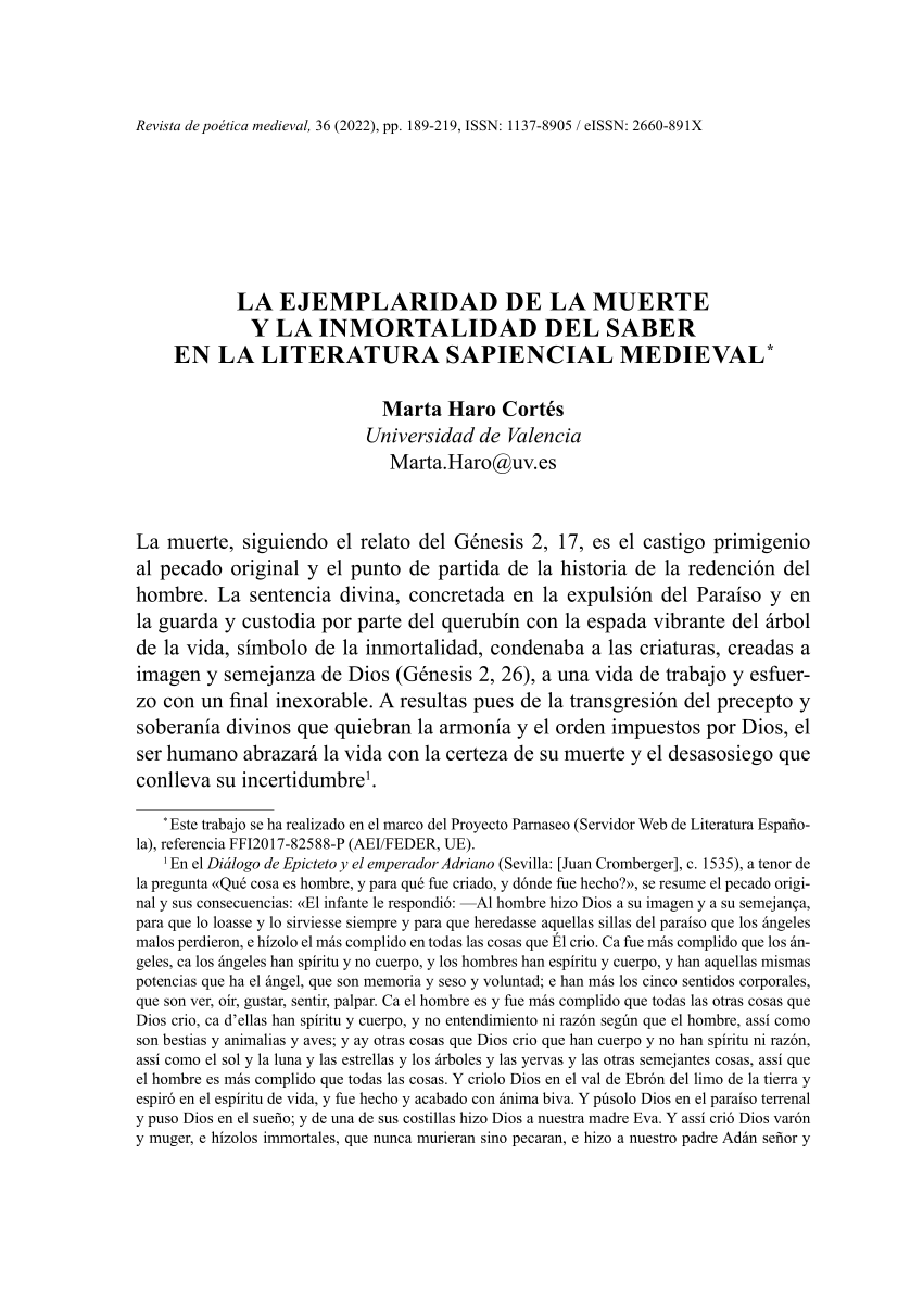 Pdf La Ejemplaridad De La Muerte Y La Inmortalidad Del Saber En La Literatura Sapiencial Medieval 8509