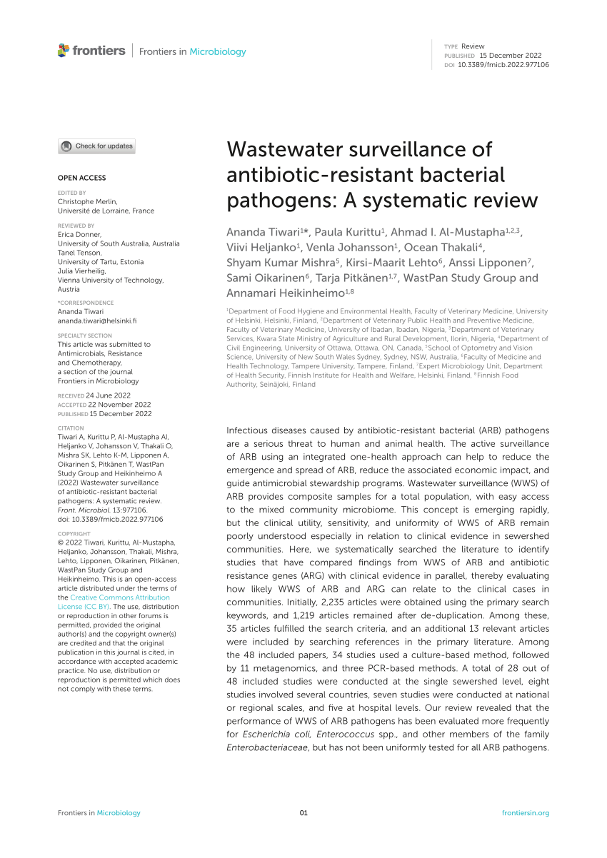 (PDF) Wastewater Surveillance of AntibioticResistant bacterial