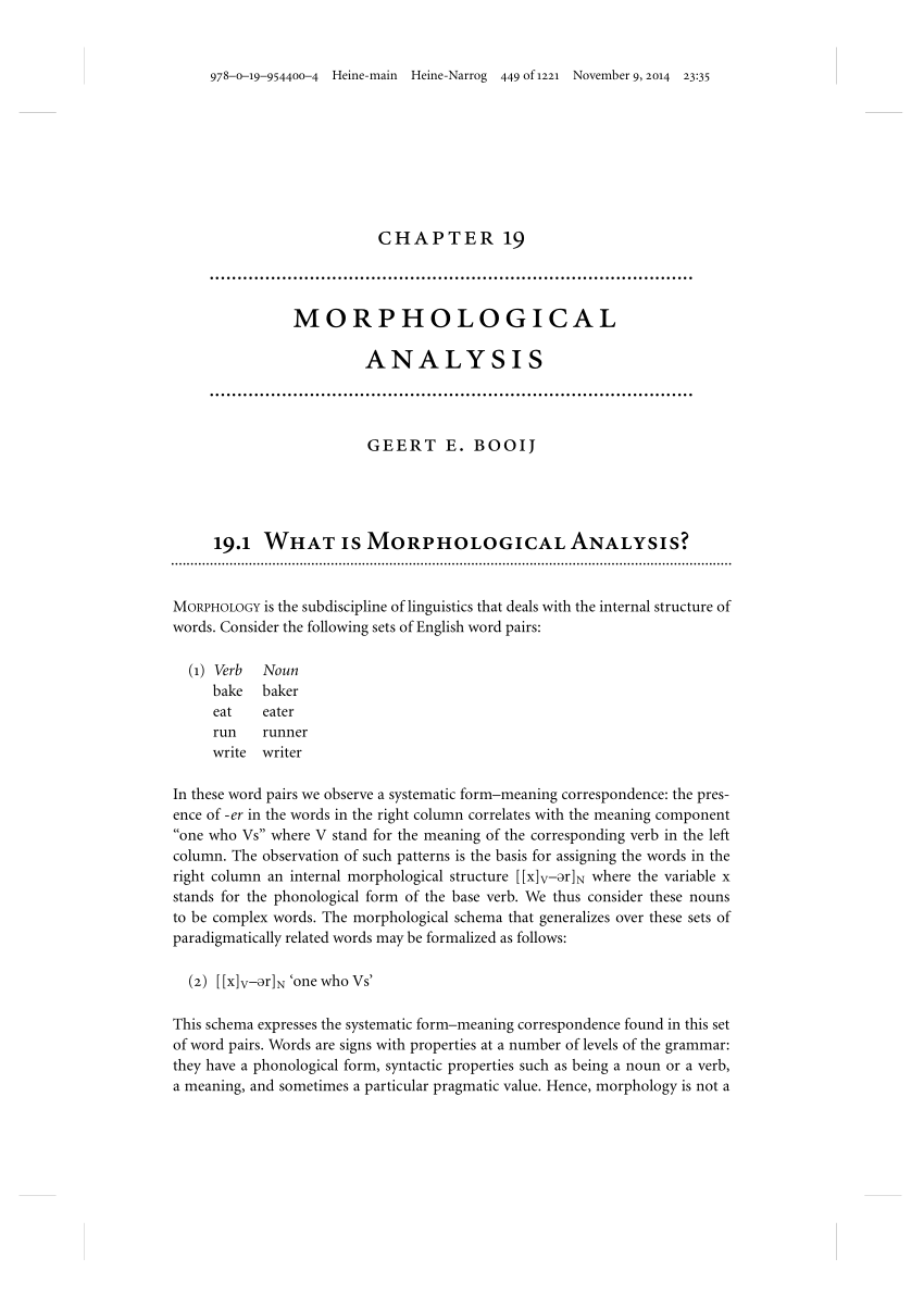 Overview of the linguistic domain of morphology with the English