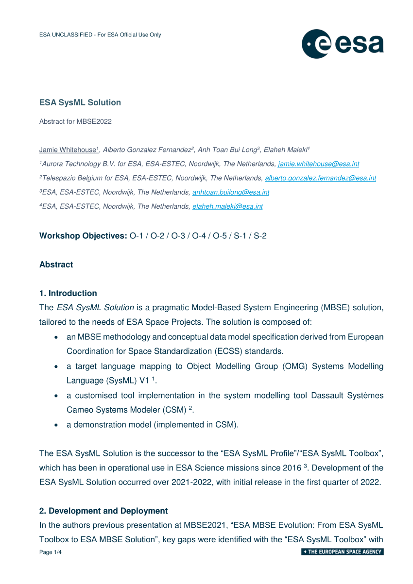 PDF) ESA SysML Solution