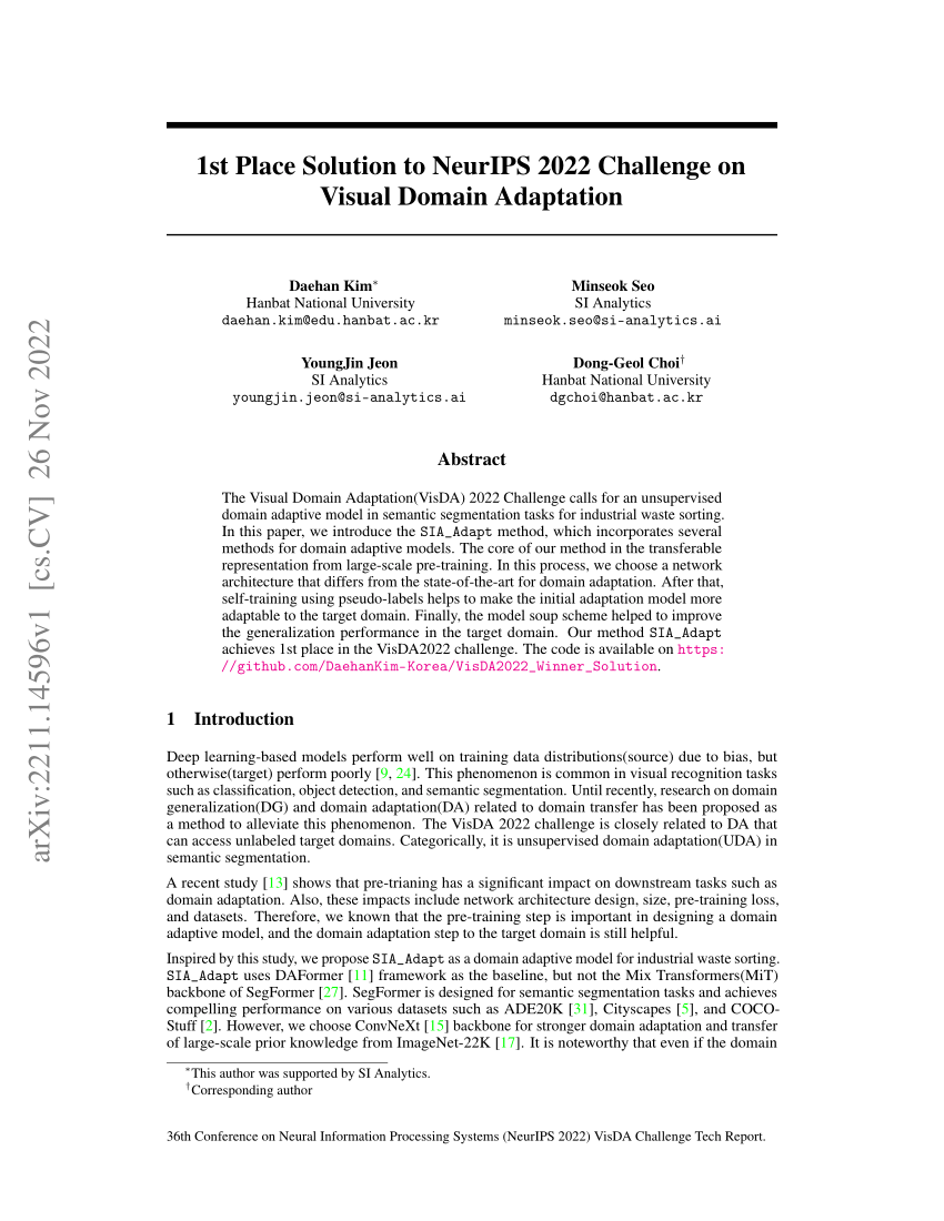 (PDF) 1st Place Solution to NeurIPS 2022 Challenge on Visual Domain