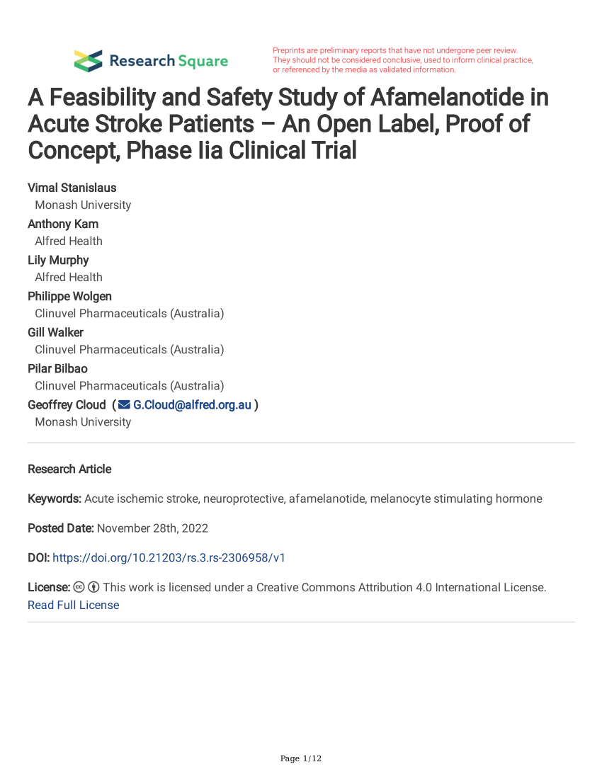 (PDF) A Feasibility and Safety Study of Afamelanotide in Acute Stroke ...