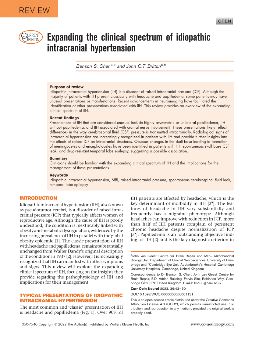 Pdf Expanding The Clinical Spectrum Of Idiopathic Intracranial Hypertension 0426