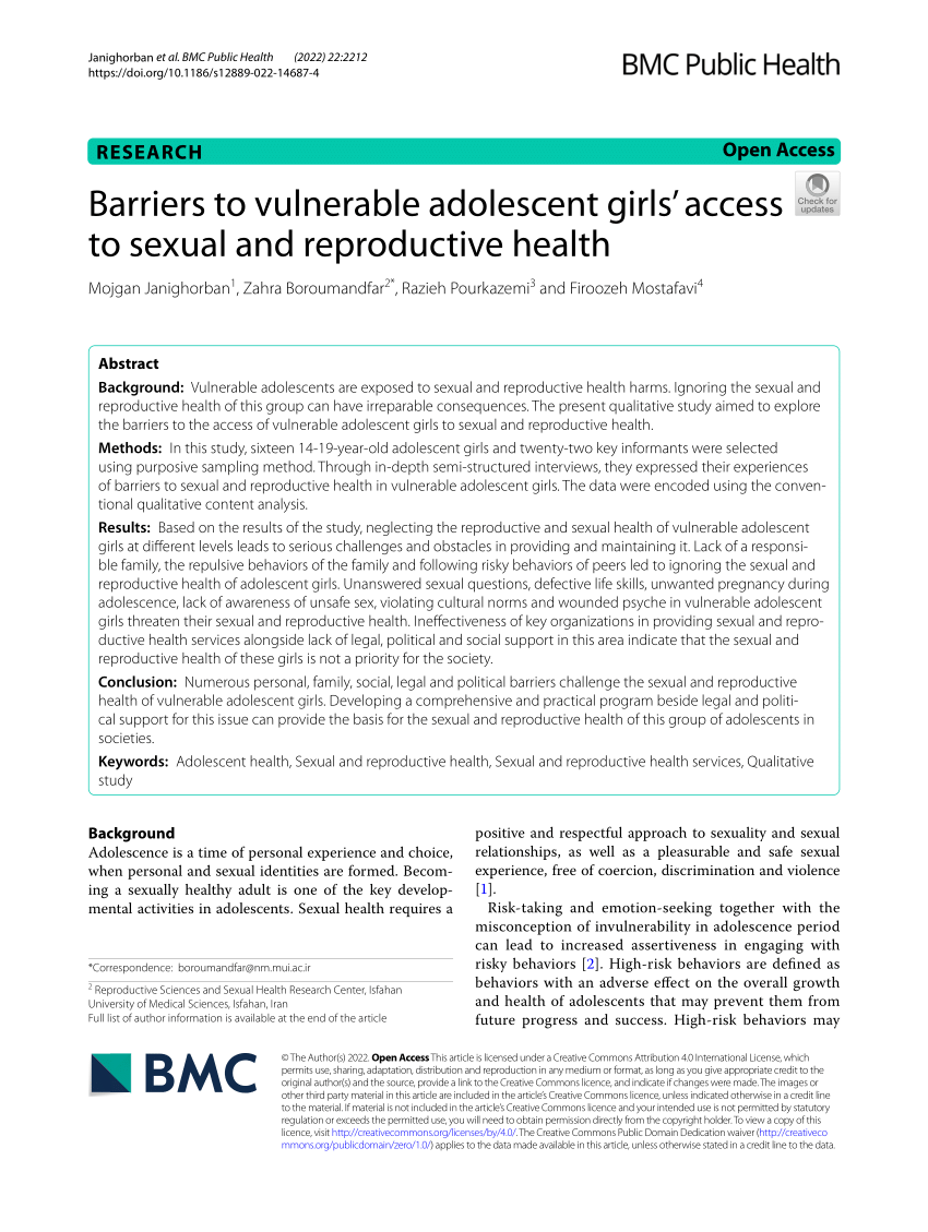 PDF Barriers to vulnerable adolescent girls access to sexual and