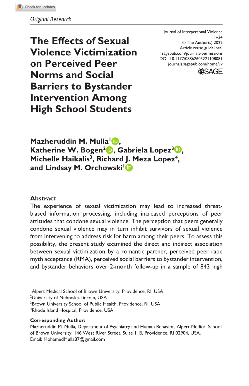 Pdf The Effects Of Sexual Violence Victimization On Perceived Peer Norms And Social Barriers