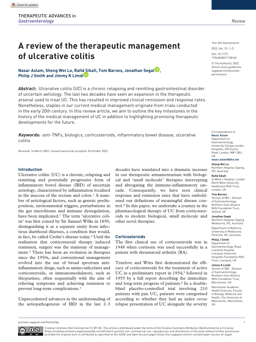 PDF) A review of the therapeutic management of ulcerative colitis