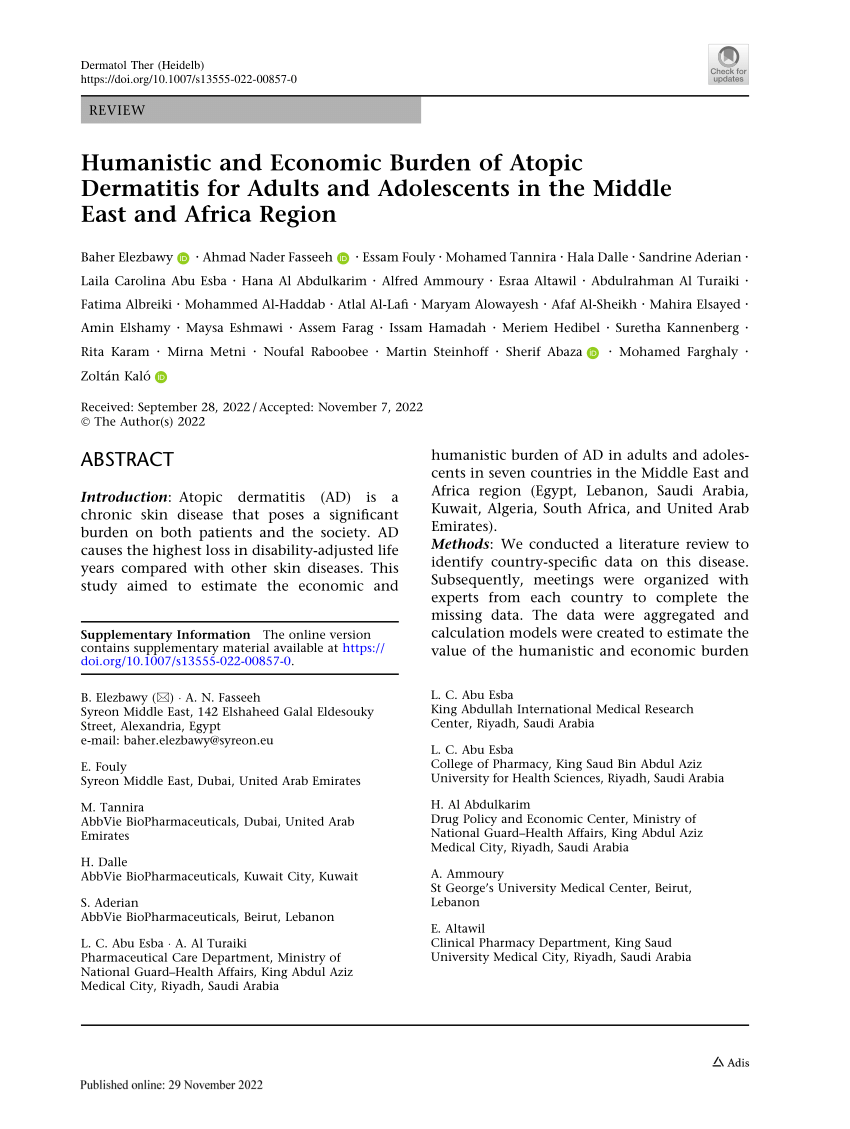 Pdf Humanistic And Economic Burden Of Atopic Dermatitis For Adults And Adolescents In The 