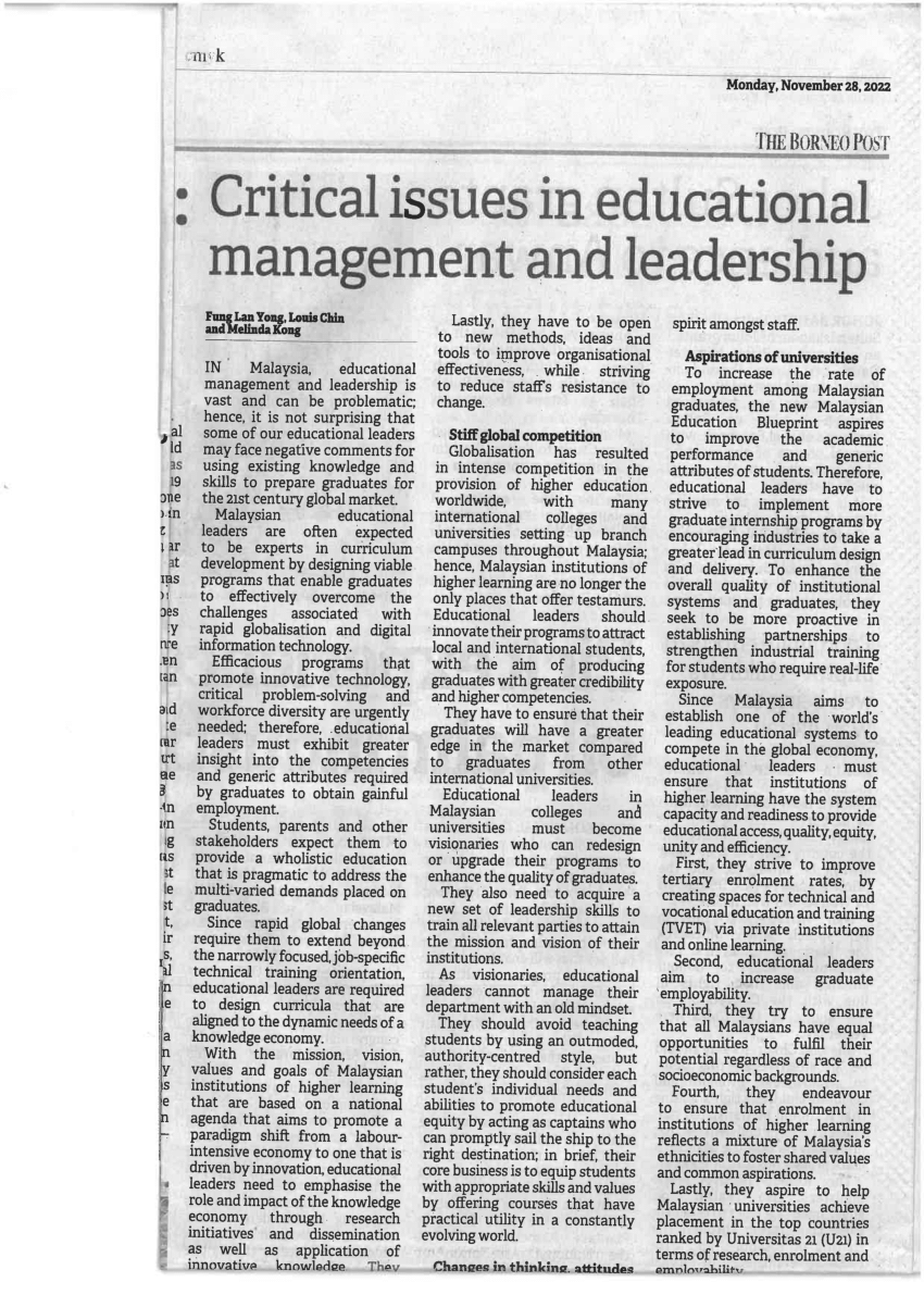 current issues in educational management and leadership