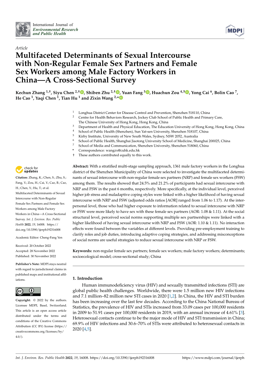 Pdf Multifaceted Determinants Of Sexual Intercourse With Non Regular Female Sex Partners And 9621