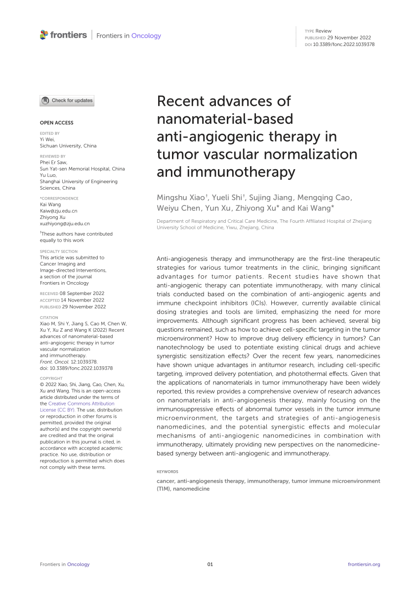 PDF) Recent advances of nanomaterial-based anti-angiogenic therapy 