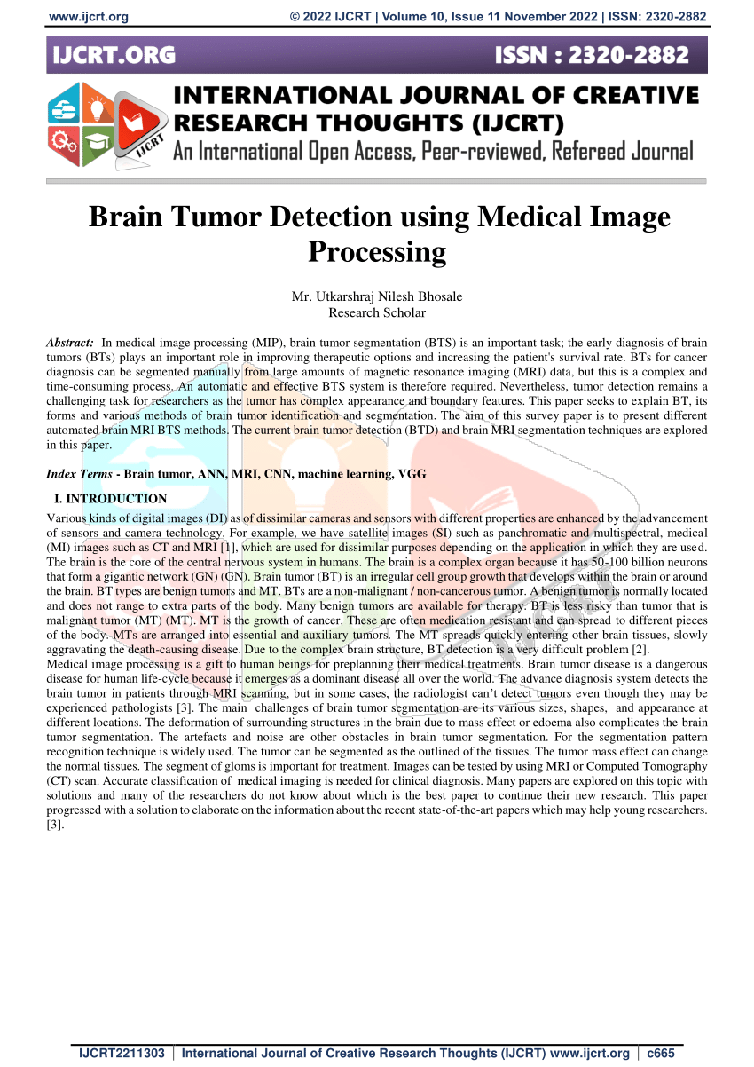 research papers on medical image processing based on tumor detection