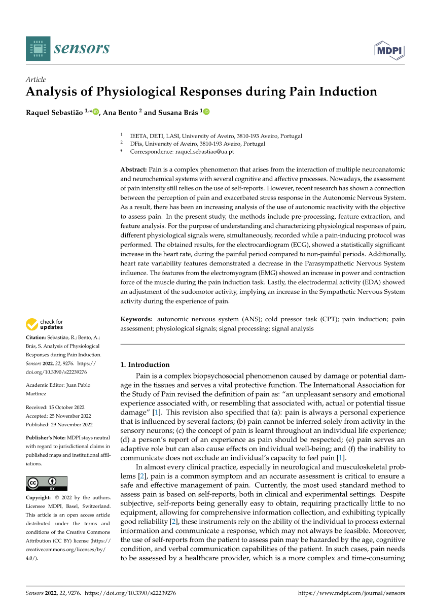 (PDF) Analysis of Physiological Responses during Pain Induction