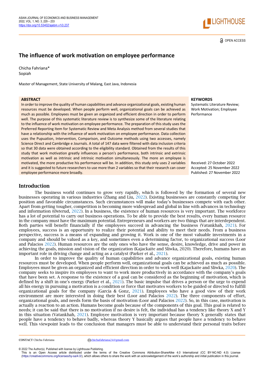 impact of motivation on employee performance research proposal pdf