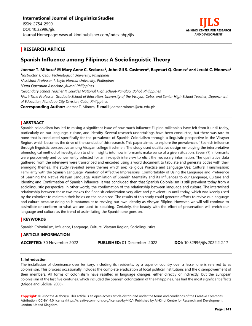 (PDF) Spanish Influence among Filipinos: A Sociolinguistic Theory