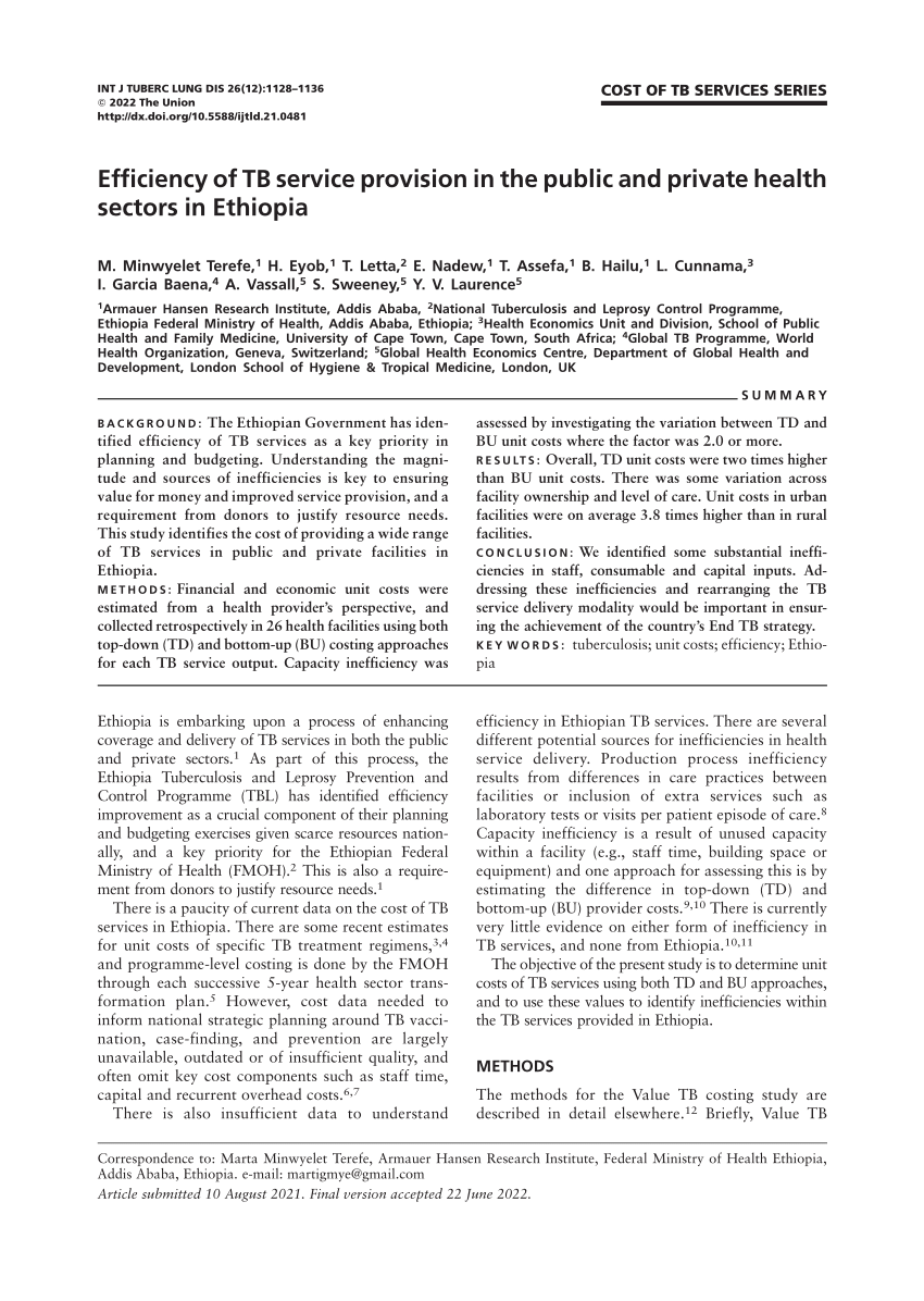 (PDF) Efficiency of TB service provision in the public and private ...