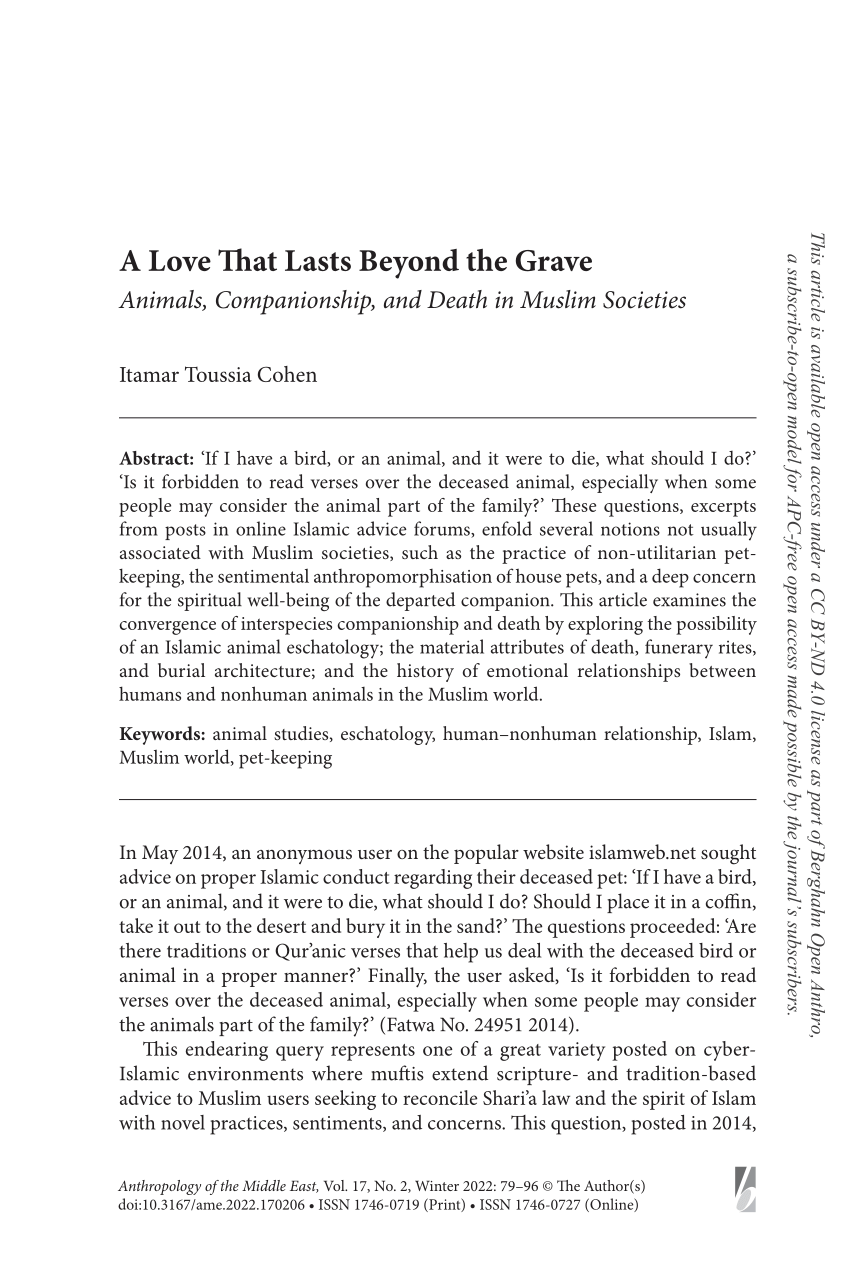 PDF) A Love That Lasts Beyond the Grave: Animals, Companionship, and Death  in Muslim Societies