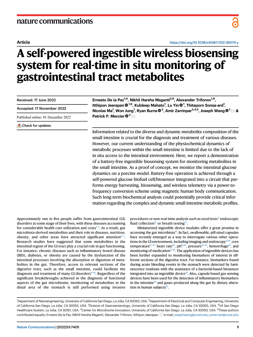 (PDF) A self-powered ingestible wireless biosensing system for real