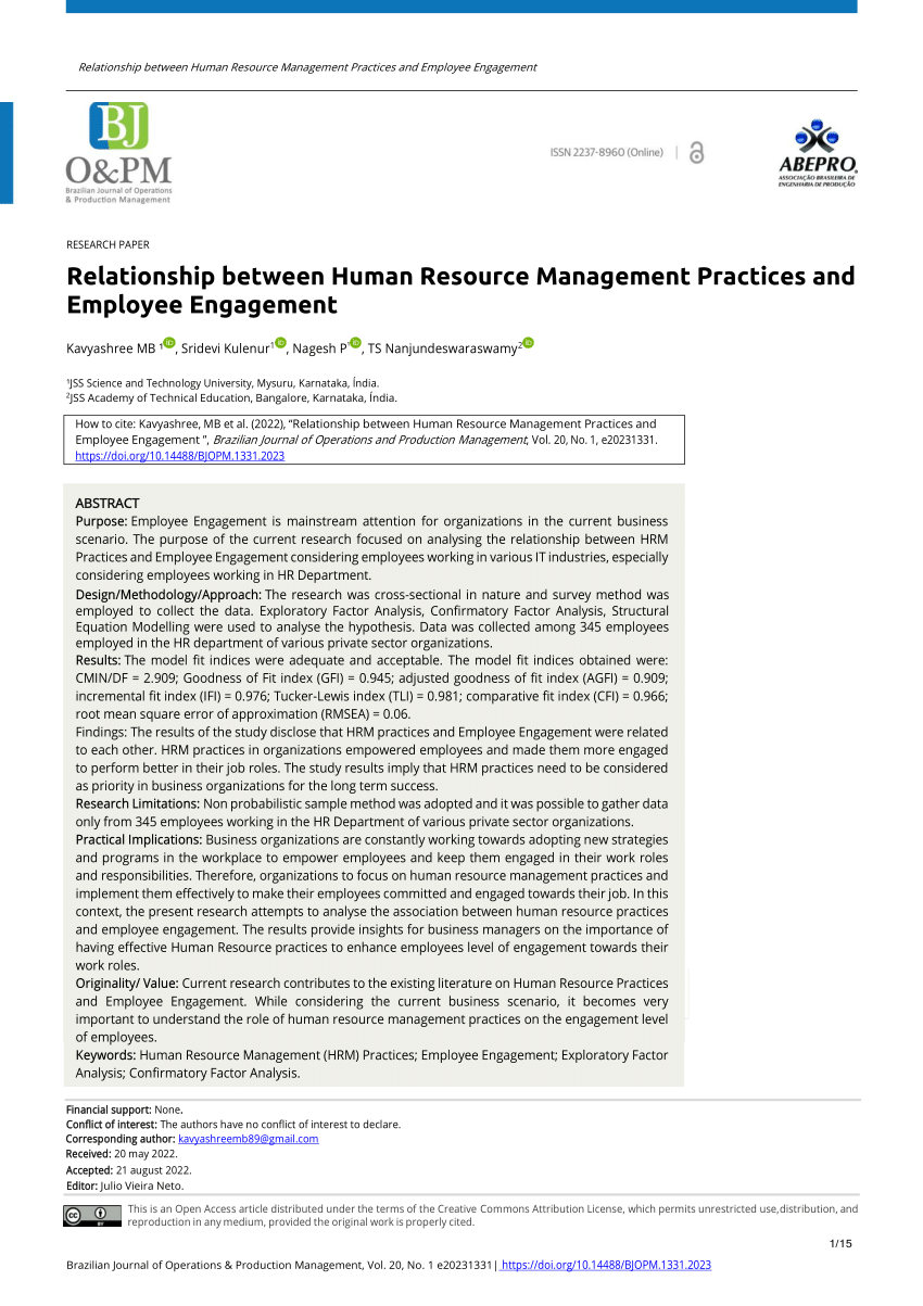 (PDF) Relationship between Human Resource Management Practices and