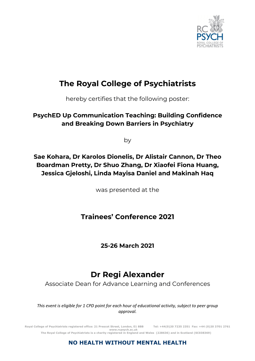 royal college of psychiatrists essay competition