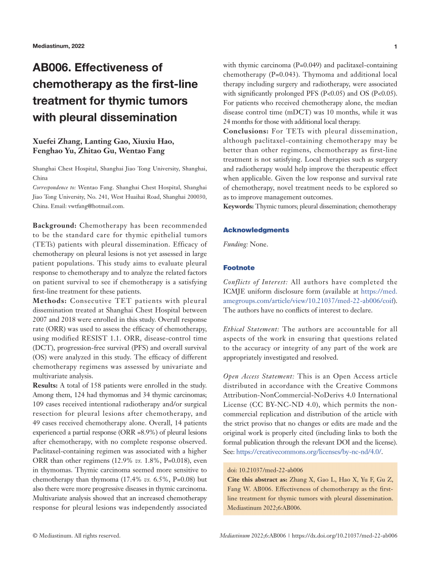 (PDF) AB006. Effectiveness of chemotherapy as the firstline treatment