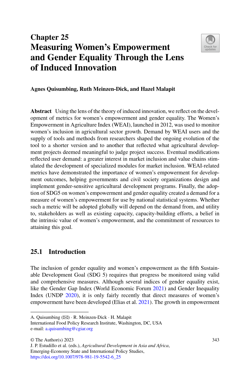 Pdf Measuring Womens Empowerment And Gender Equality Through The Lens Of Induced Innovation 