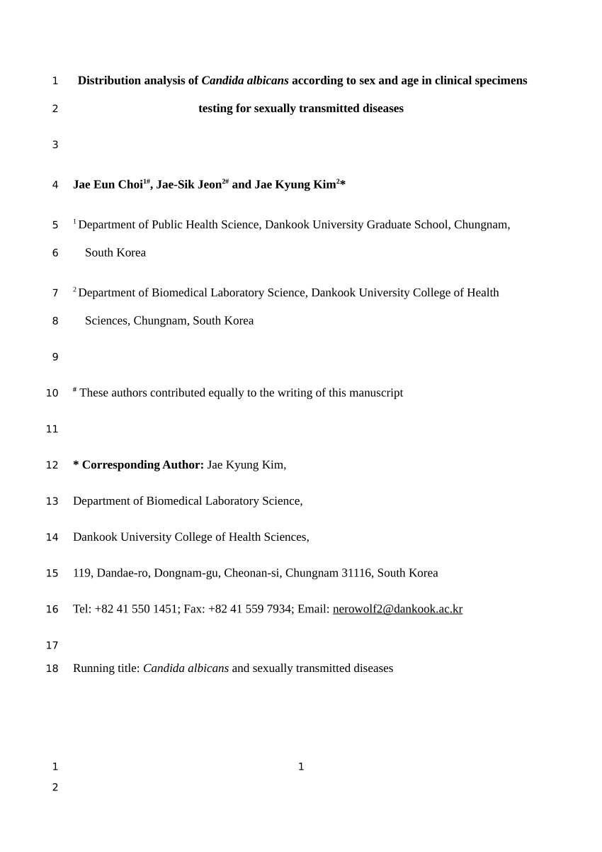 Pdf Distribution Analysis Of Candida Albicans According To Sex And Age In Clinical Specimen 