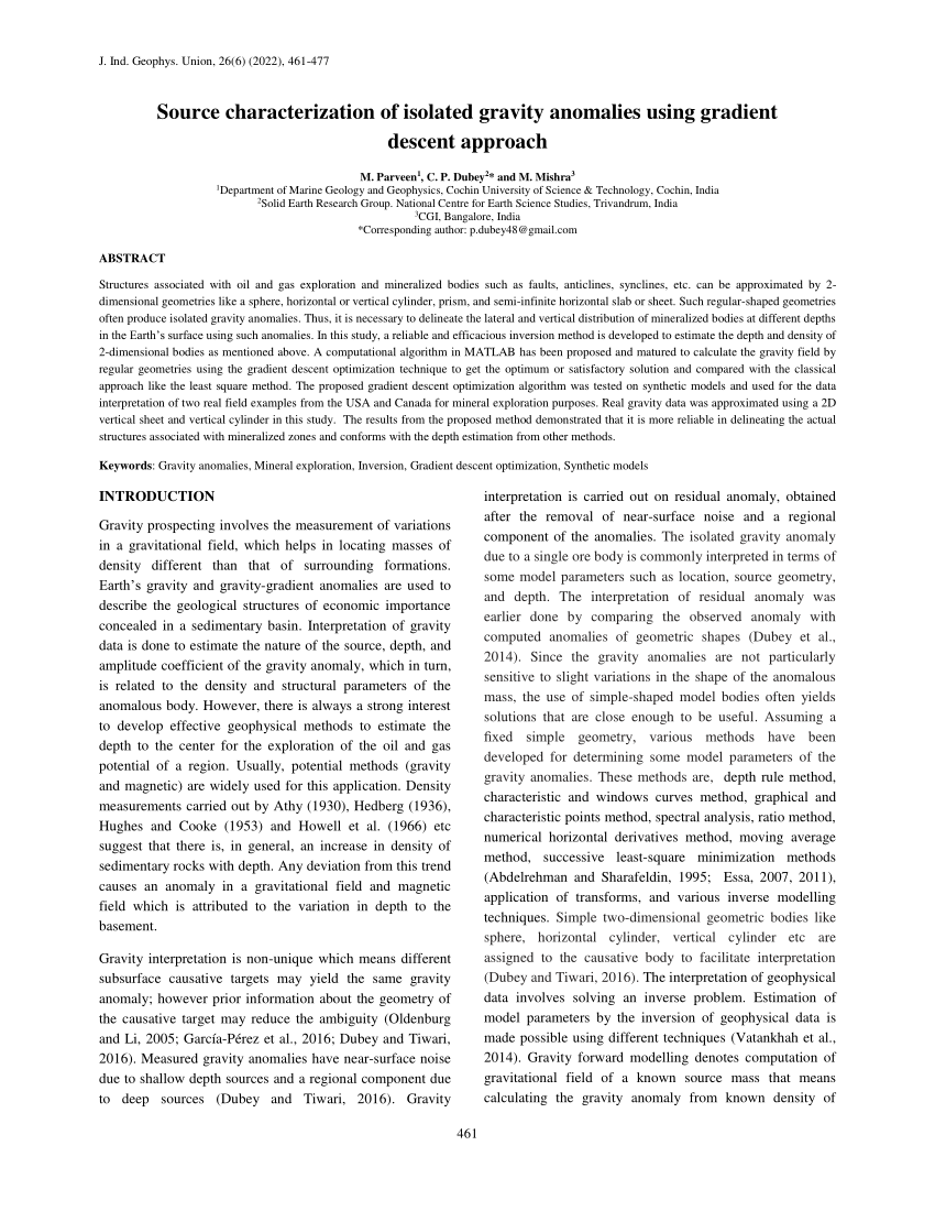 Pdf Source Characterization Of Isolated Gravity Anomalies Using Gradient Descent Approach 9450