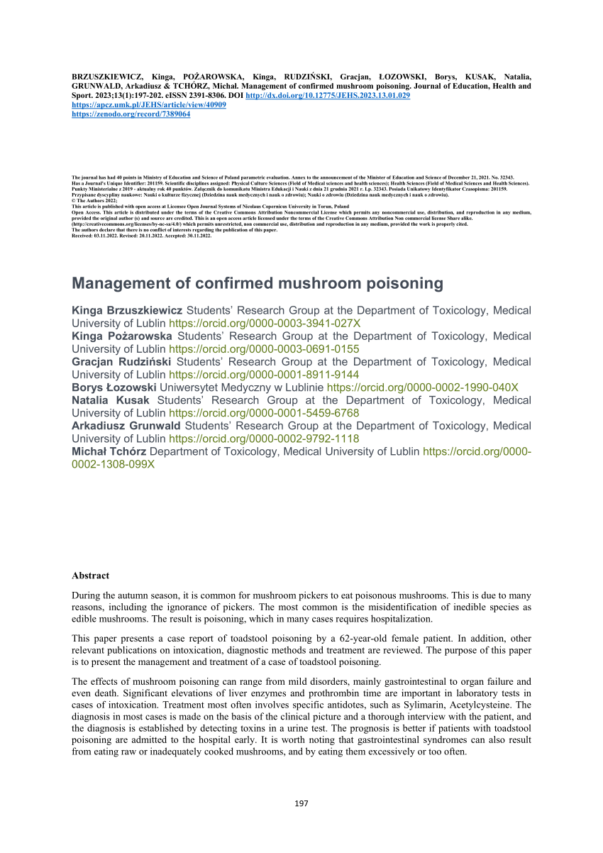 (PDF) Management of confirmed mushroom poisoning