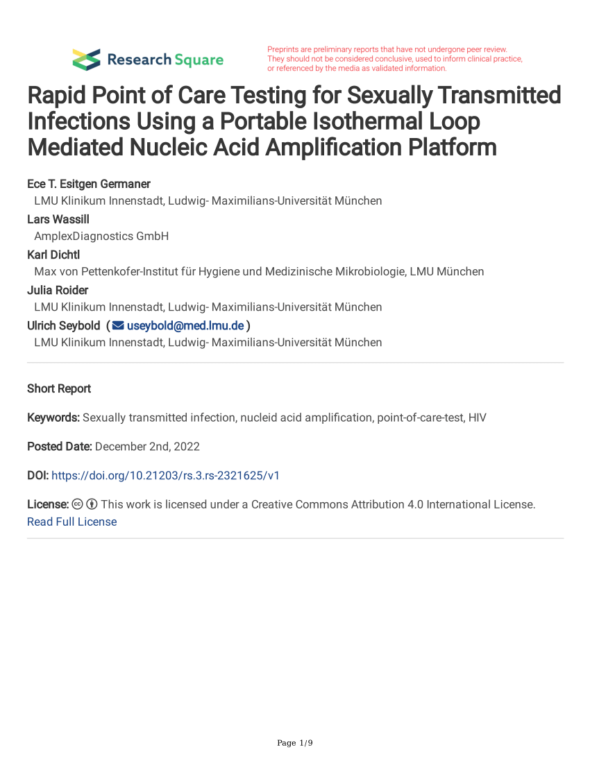 Pdf Rapid Point Of Care Testing For Sexually Transmitted Infections Using A Portable 7986