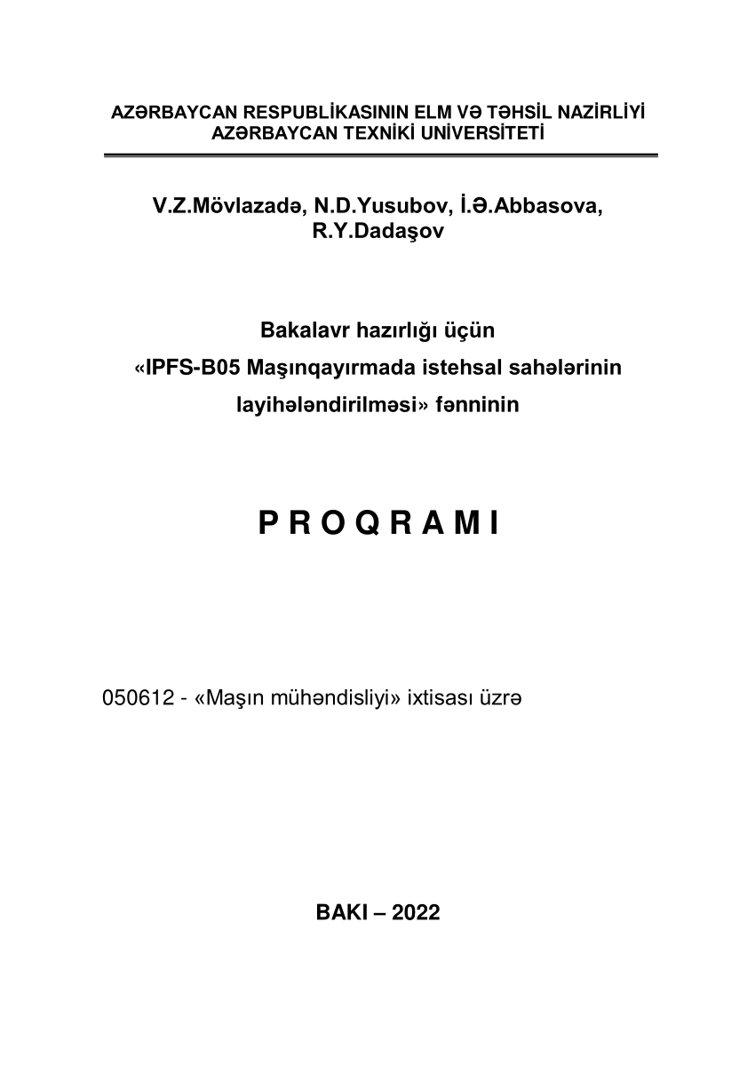 (PDF) Maşınqayırmada istehsal sahələrinin layihələndirilməsi