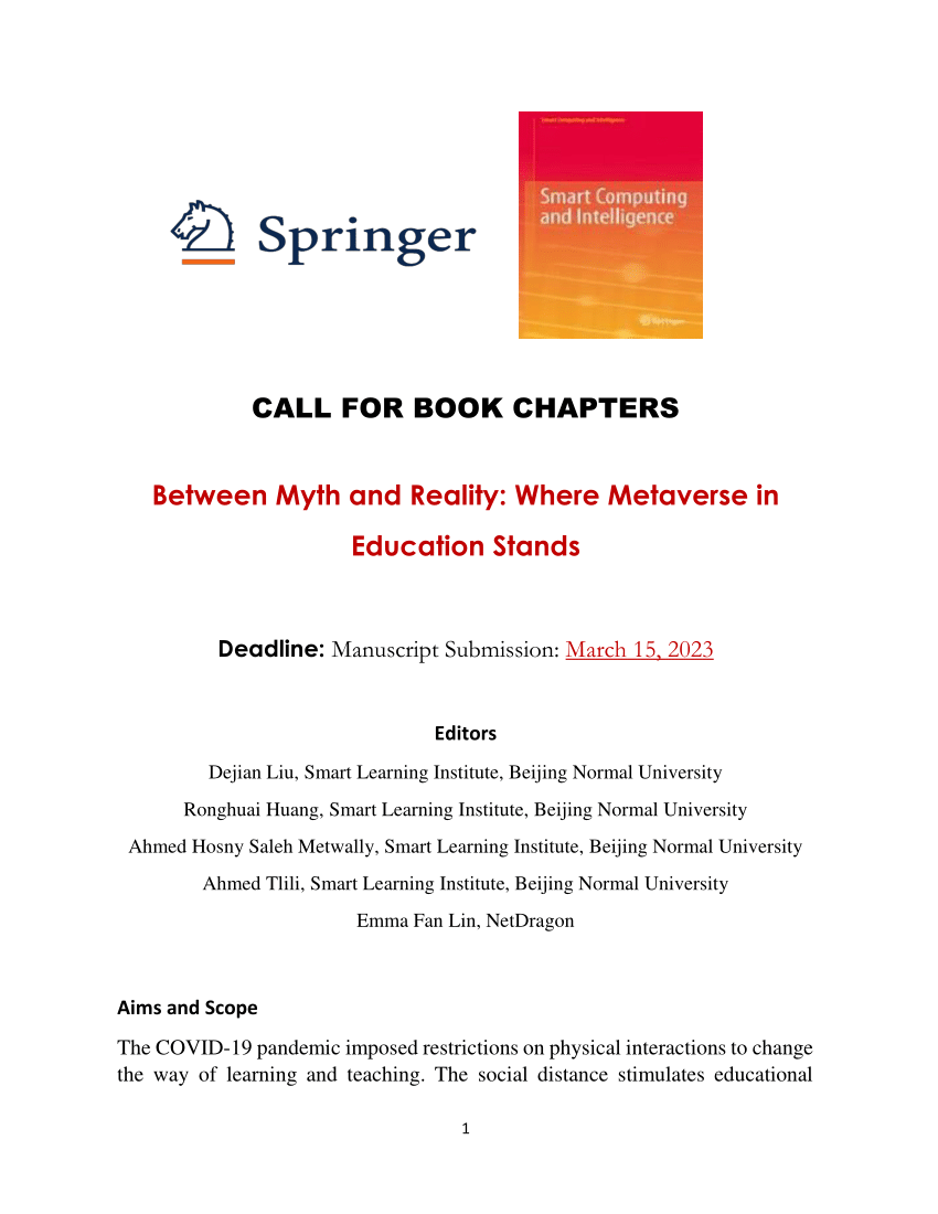 (PDF) CALL FOR BOOK CHAPTERS for the Springer book "Between Myth and