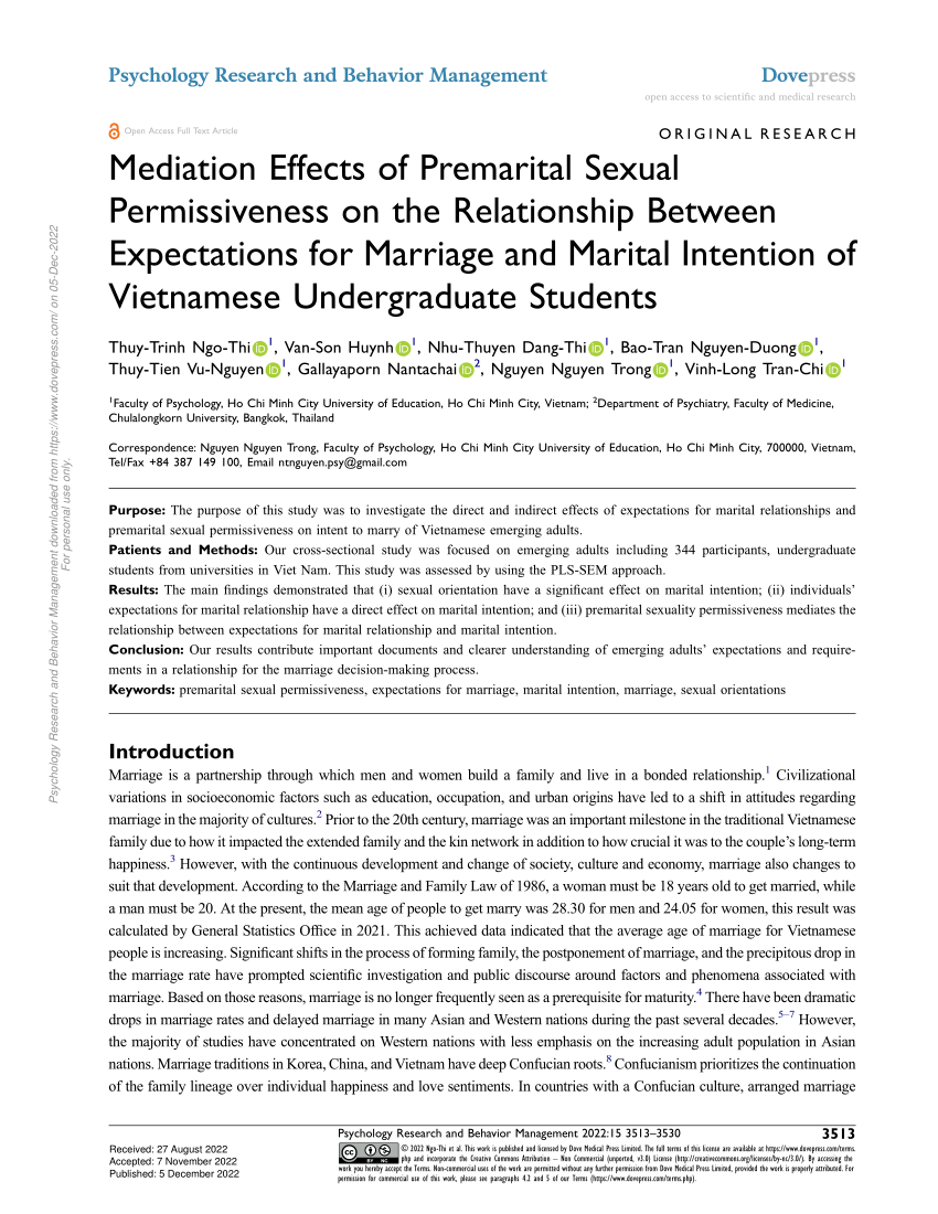 Pdf Mediation Effects Of Premarital Sexual Permissiveness On The Relationship Between 0354