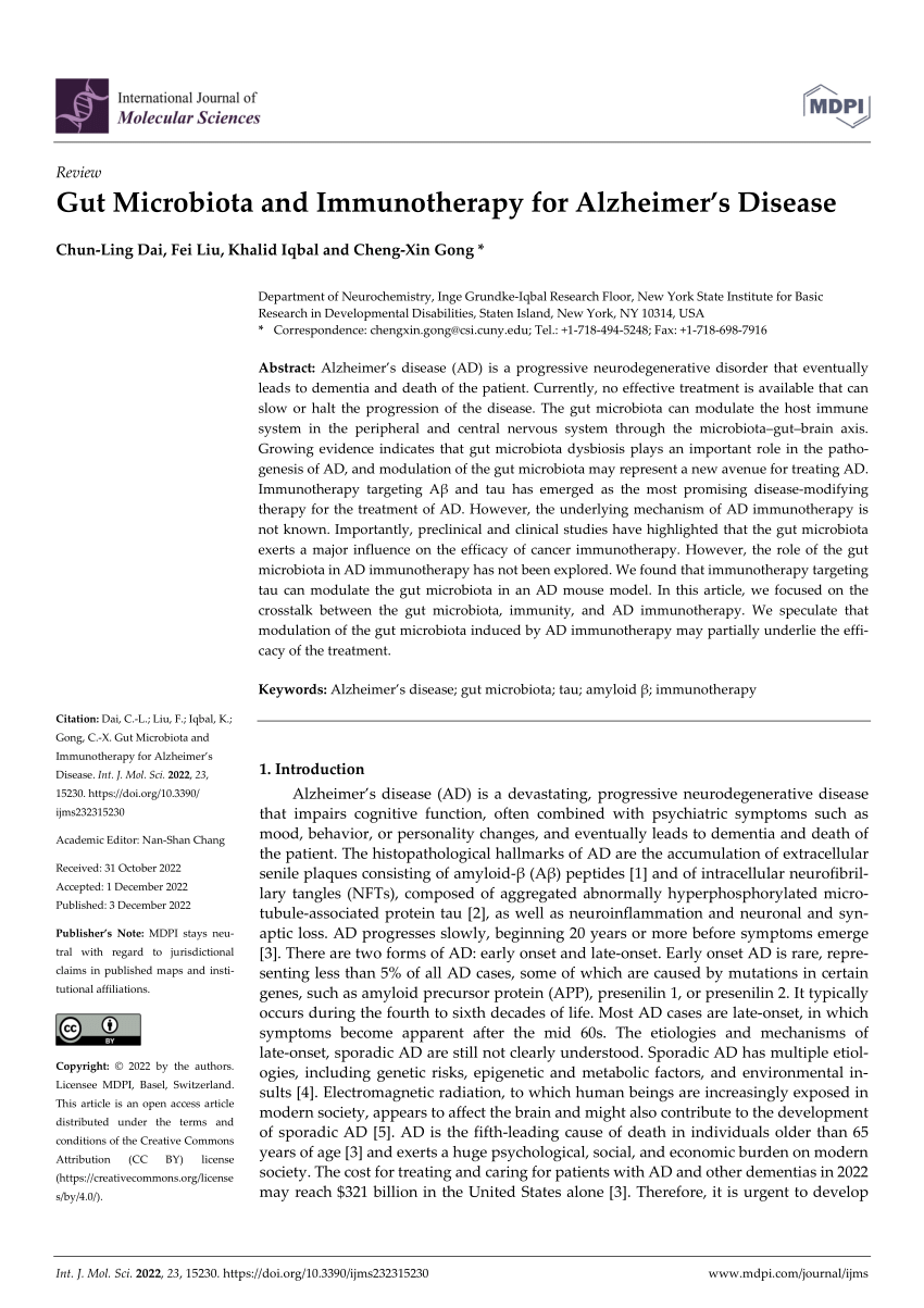 Pdf Gut Microbiota And Immunotherapy For Alzheimers Disease