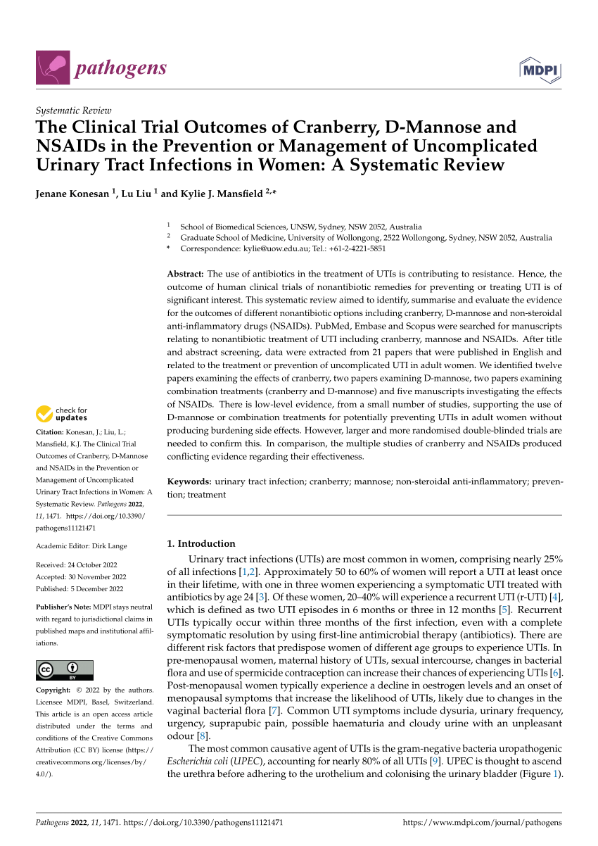 Pdf The Clinical Trial Outcomes Of Cranberry D Mannose And Nsaids In The Prevention Or