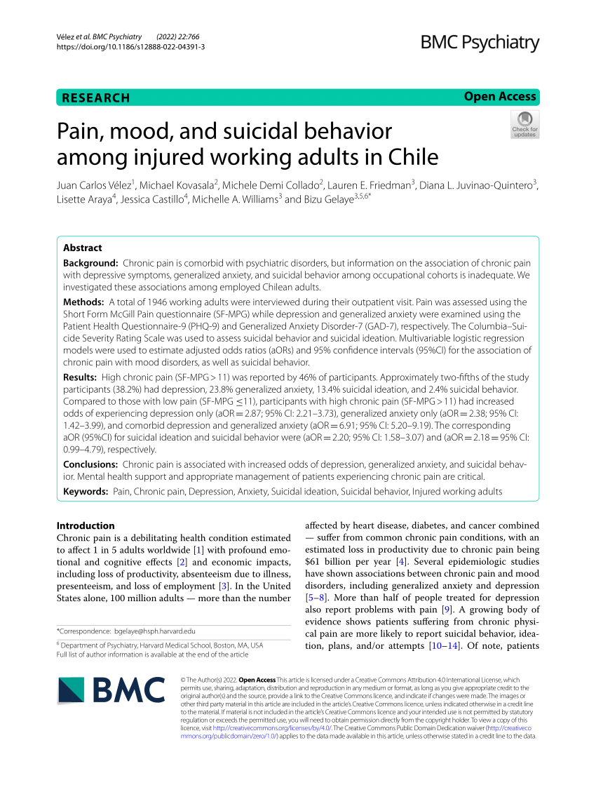 Survey of chronic pain in Chile – prevalence and treatment, impact on mood,  daily activities and quality of life