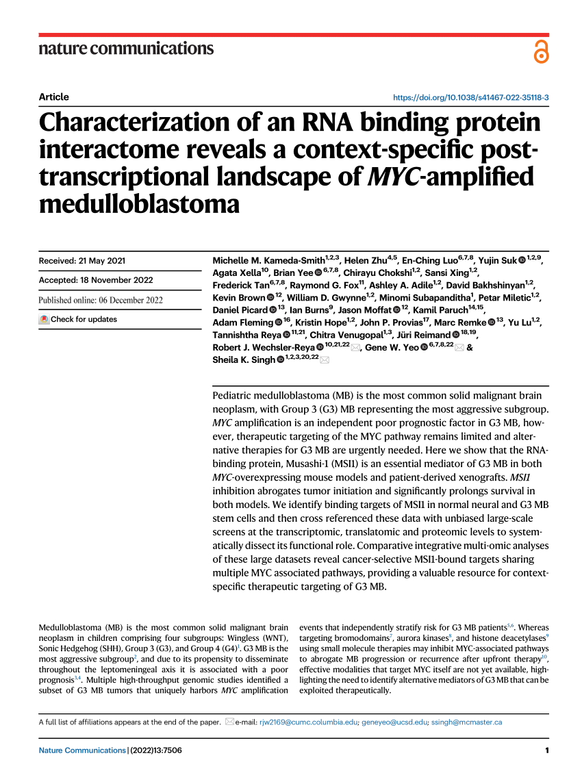PDF) Characterization of an RNA binding protein interactome