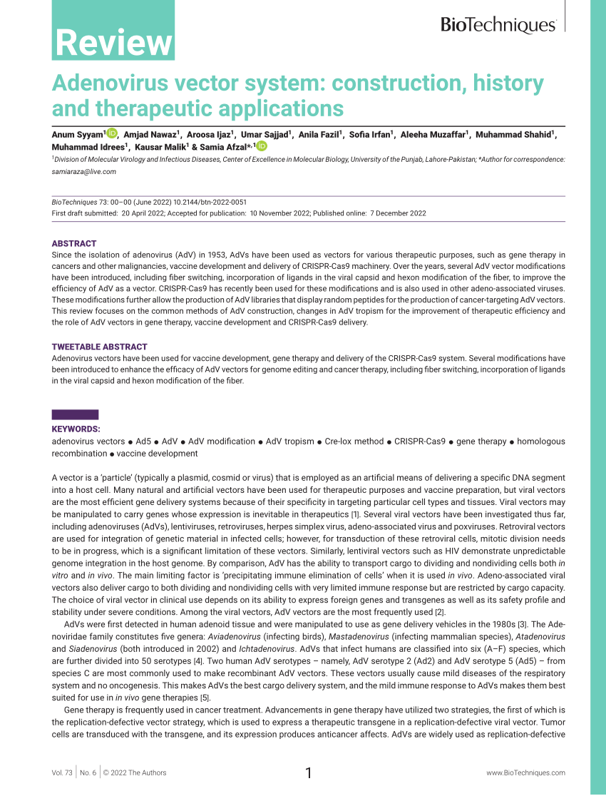 (PDF) Review: Adenovirus vector system: construction, history and
