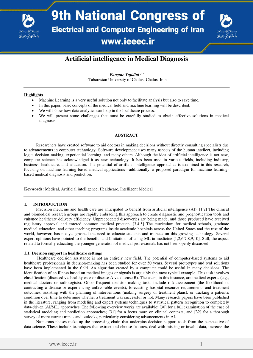 artificial intelligence in medical field research paper