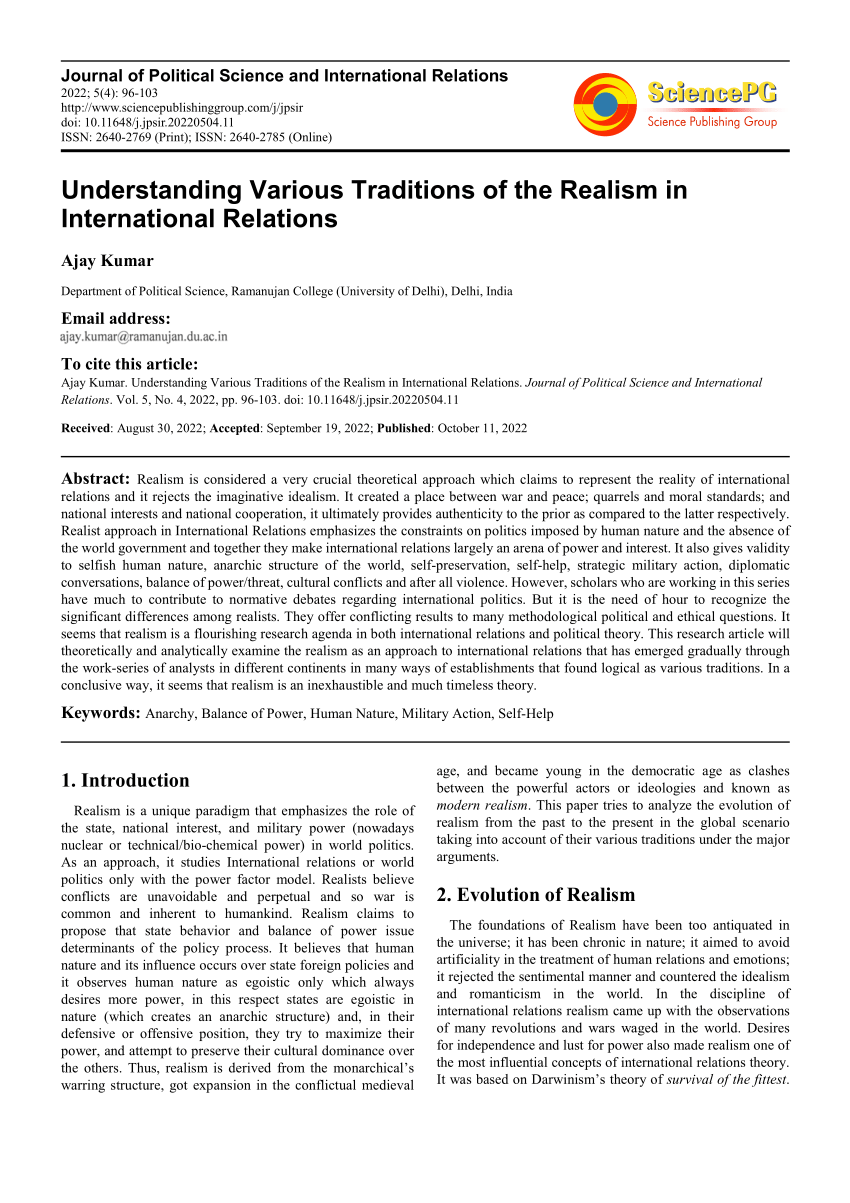 case study of realism in international relations