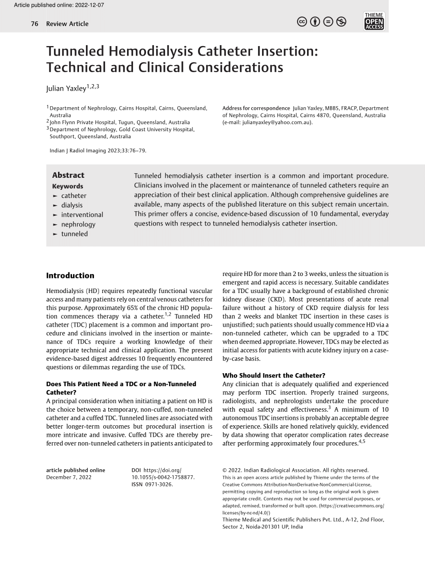 (PDF) Tunneled Hemodialysis Catheter Insertion Technical and Clinical