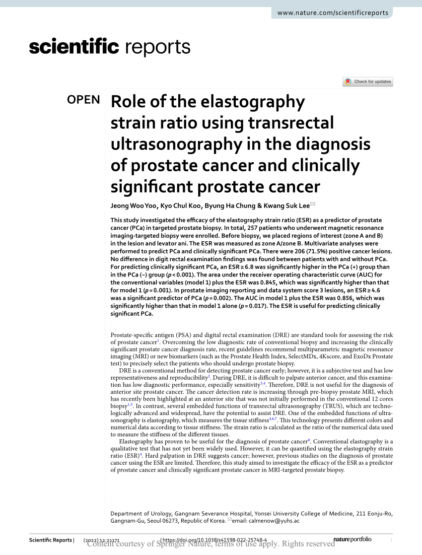 Pdf Role Of The Elastography Strain Ratio Using Transrectal Ultrasonography In The Diagnosis 5054