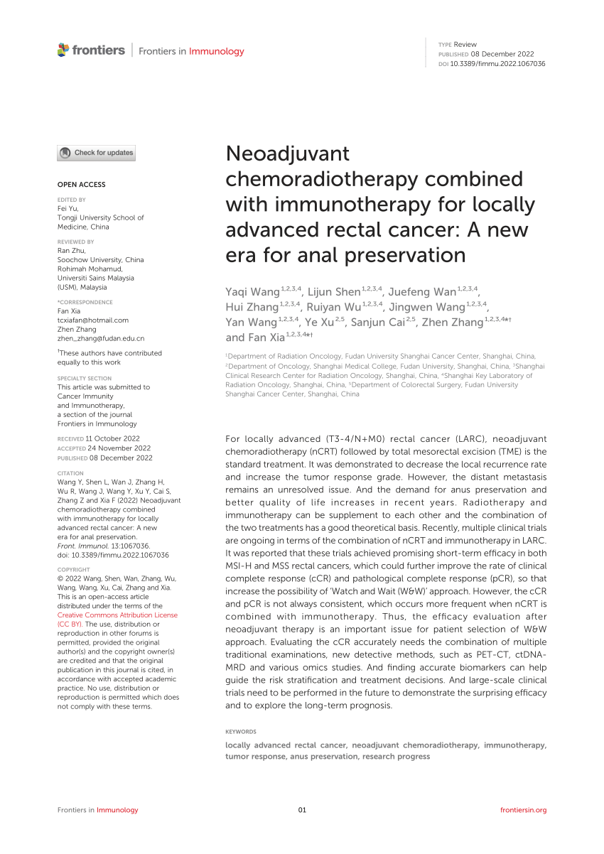 Pdf Neoadjuvant Chemoradiotherapy Combined With Immunotherapy For Locally Advanced Rectal