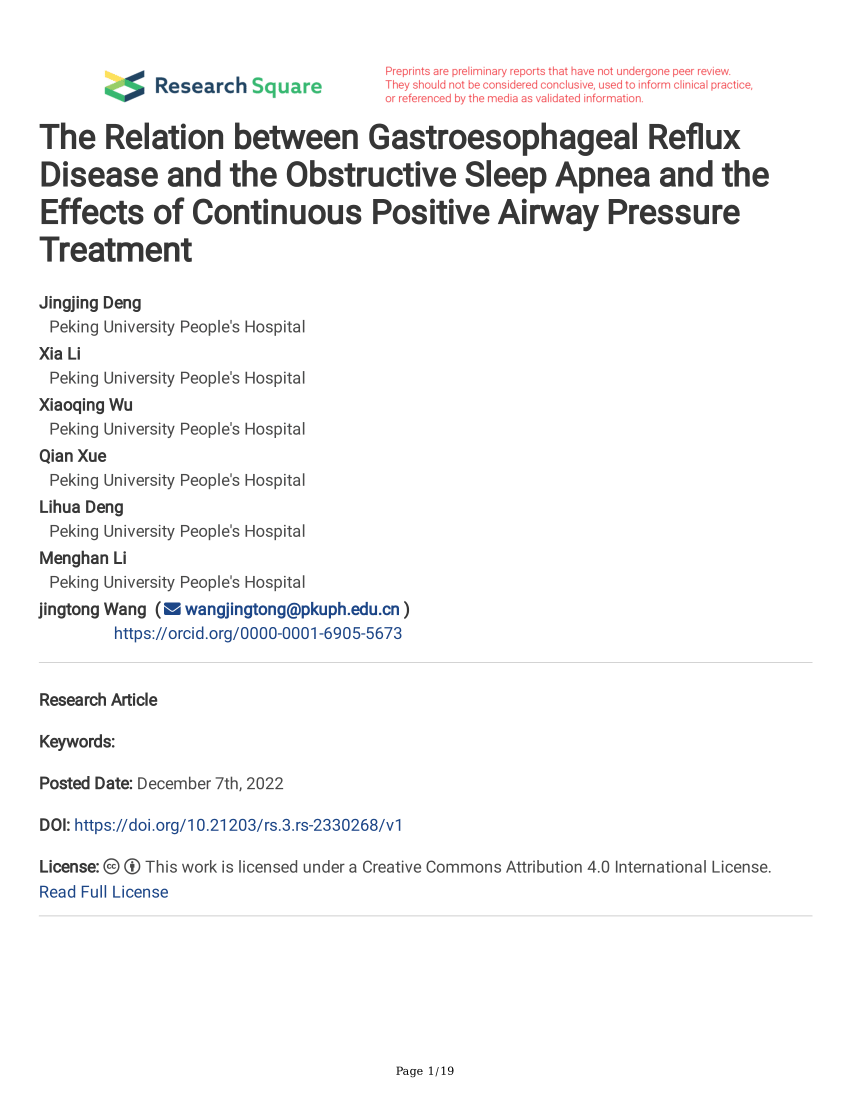 Pdf The Relation Between Gastroesophageal Reflux Disease And The Obstructive Sleep Apnea And 