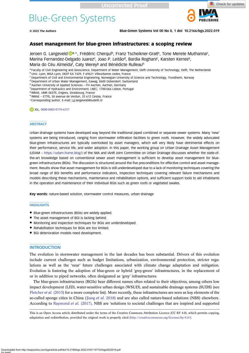 PDF) Asset management for blue-green infrastructures: a scoping review