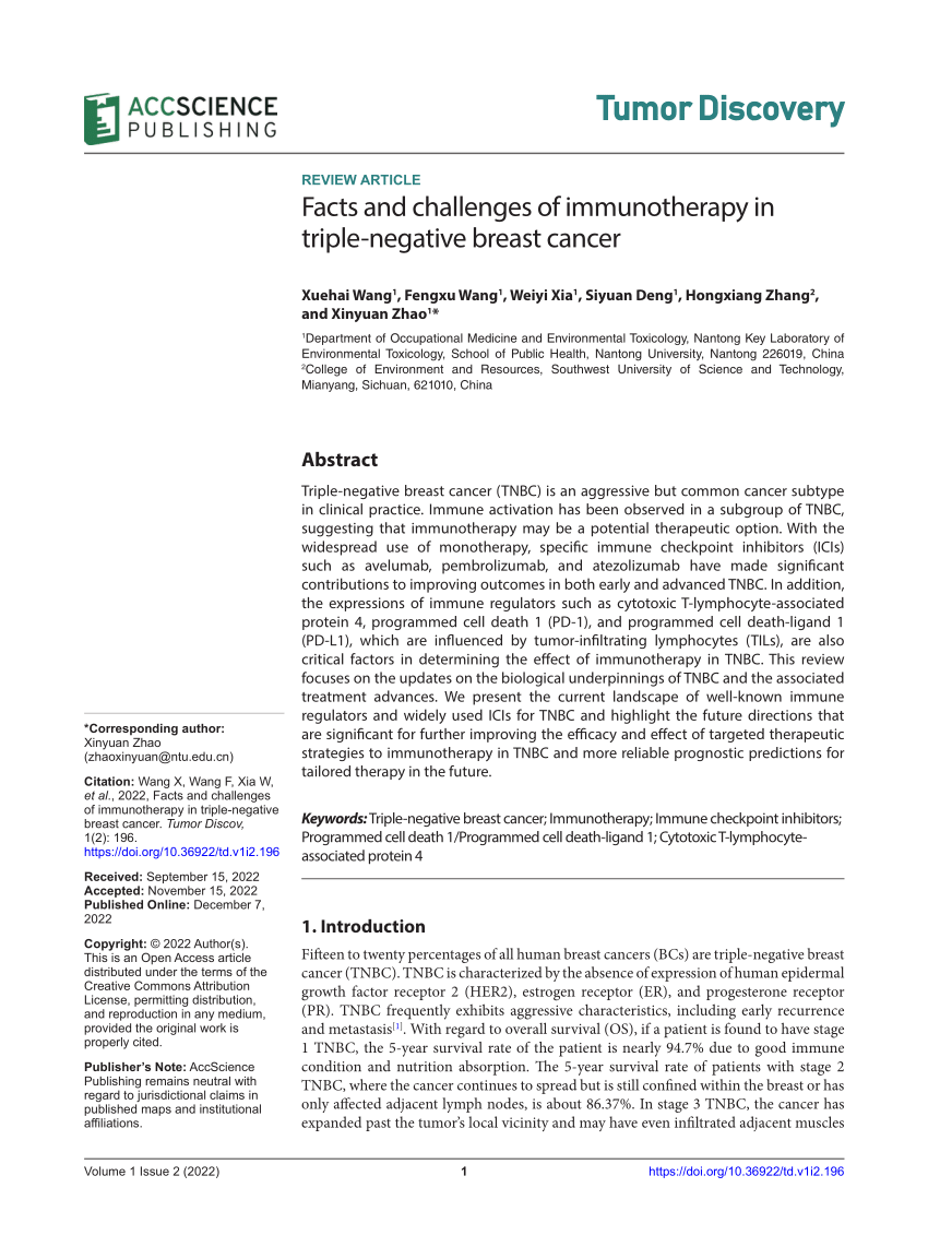 Pdf Facts And Challenges Of Immunotherapy In Triple Negative Breast Cancer 3601